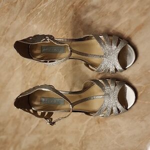 BETSEY JOHNSON BLUE Silver Glitter Heels Shoes